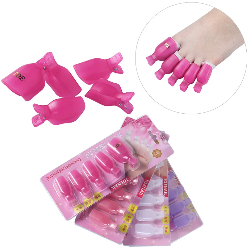 

New 5PCS Toe Nail Polish Remover Clip Pedicure Nail Gel Remover Wrap Kit Manicure Colorful Plastic Soak Off Caps Nail Art Tools