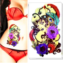 Tribal Sorceress Sexy Gals Temporary Body Art, Flash Tattoo Sticker 21*15cm Waterproof Henna Tatoo Summer Style Sex Products