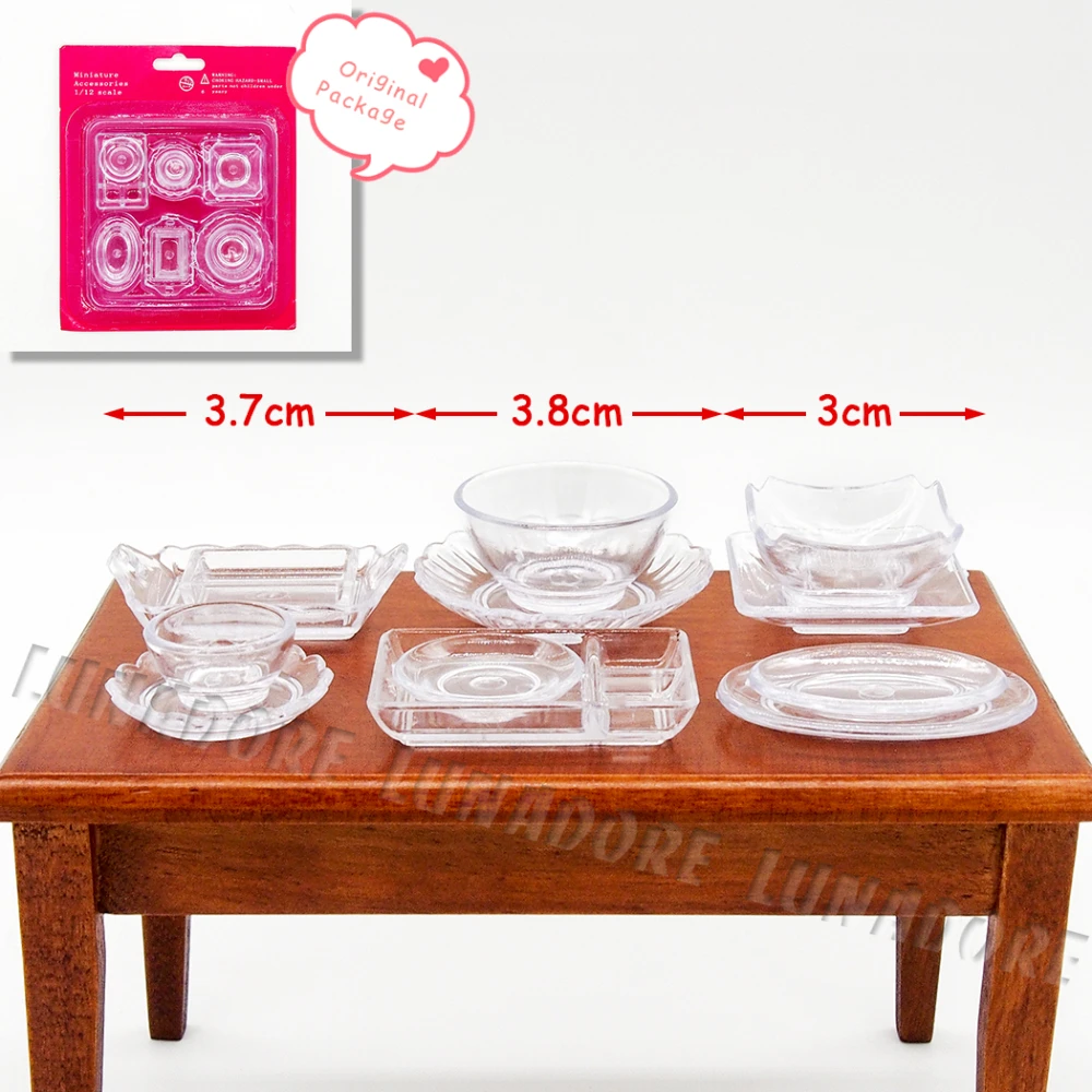 

Odoria 1:12 Miniature 12PCS Plate Dish Bowl Set Clear Plastic Tableware Kit Dollhouse Kitchen Accessories