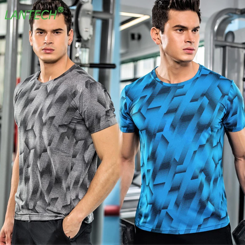 

LANTECH Men Gym Running Shirt Sports Sportswear Training Run Fitness Printing Pattern Exercise Shirt Clothes Tops Jerseys