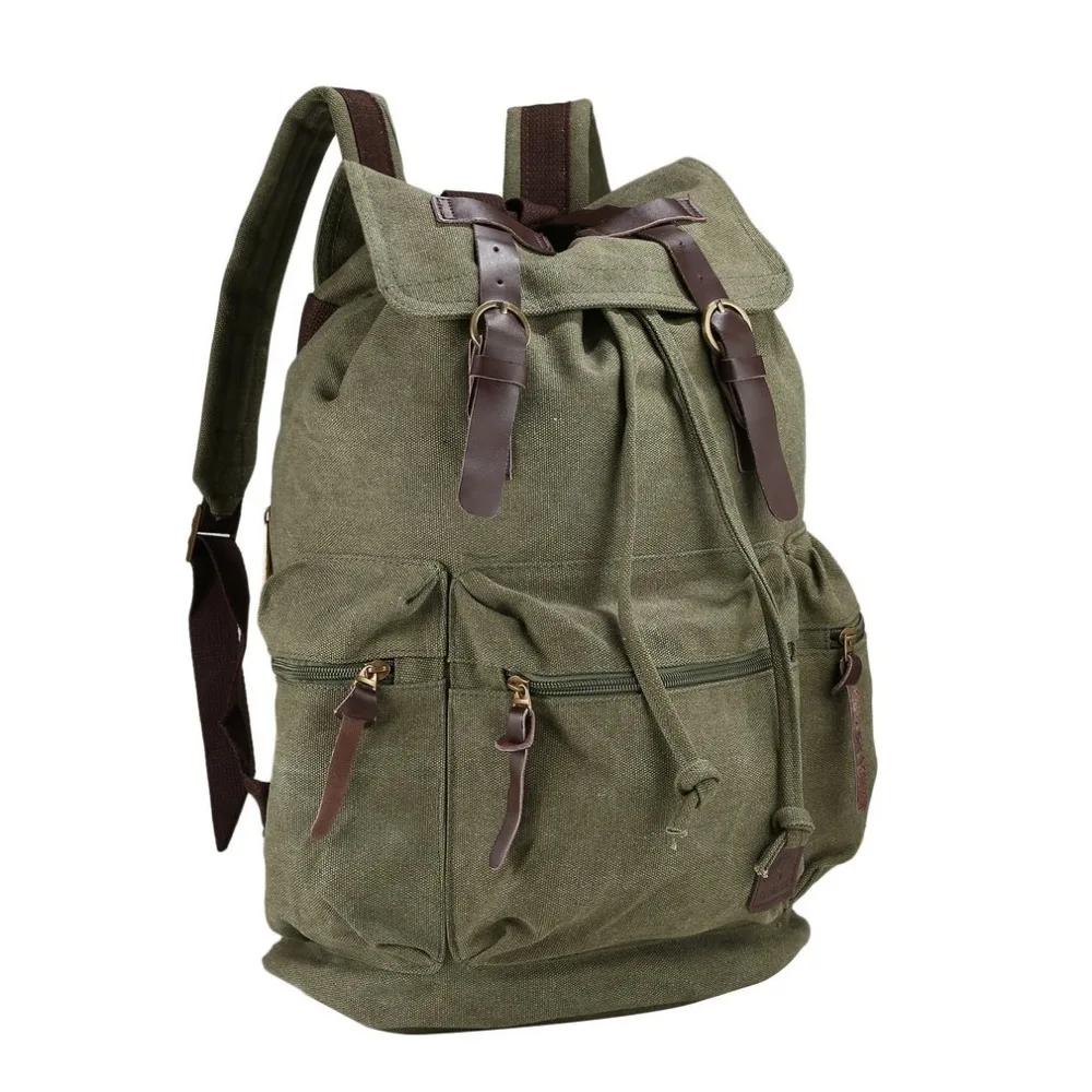 Vintage Style Canvas Backpack Daily Travel Leather Strap Large Capacity Backpack For Teenagers ...