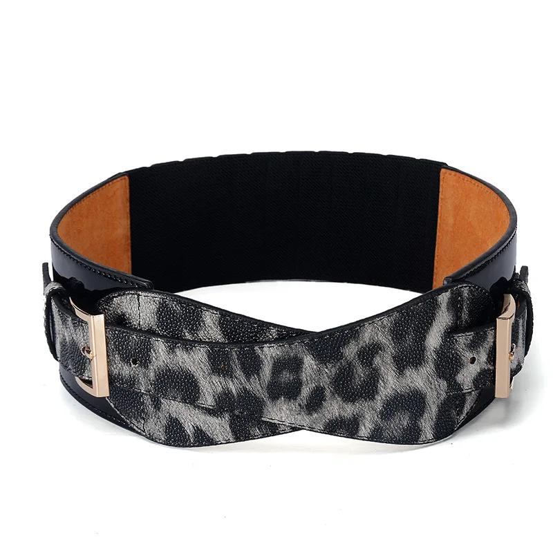 

[Himunu] New Vintage Leopard Pattern Designer Belts for Women Cowskin Fashion Dress Belt Woman Elasticity Wide Coat Female Belts