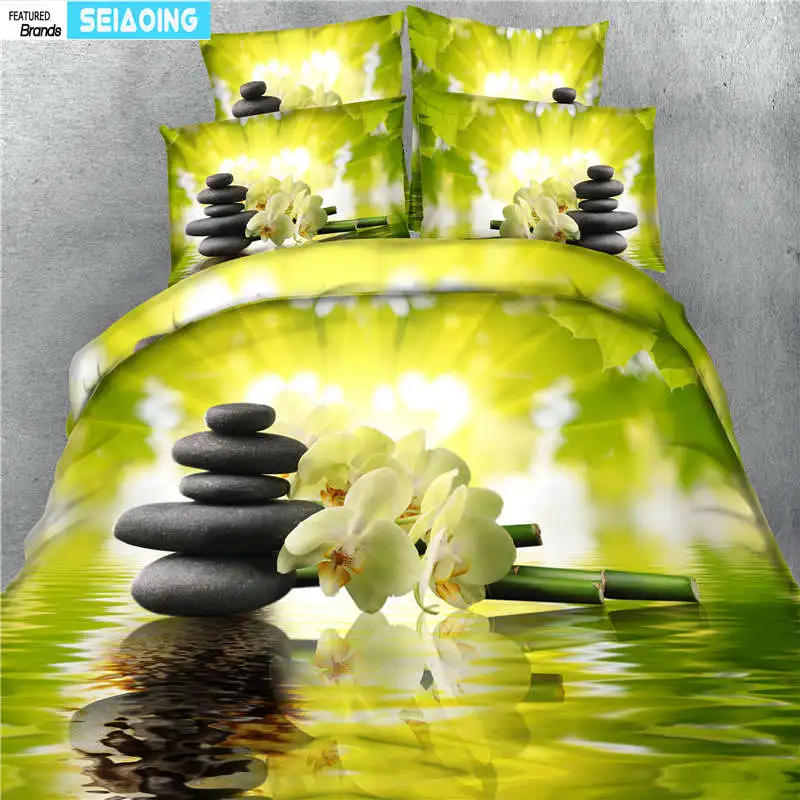 

green flower garden bedding set 3/4pc 3d oil painting 1*duvet cover+2*pillow cases beauty scenic print bed spreadqueen king twin