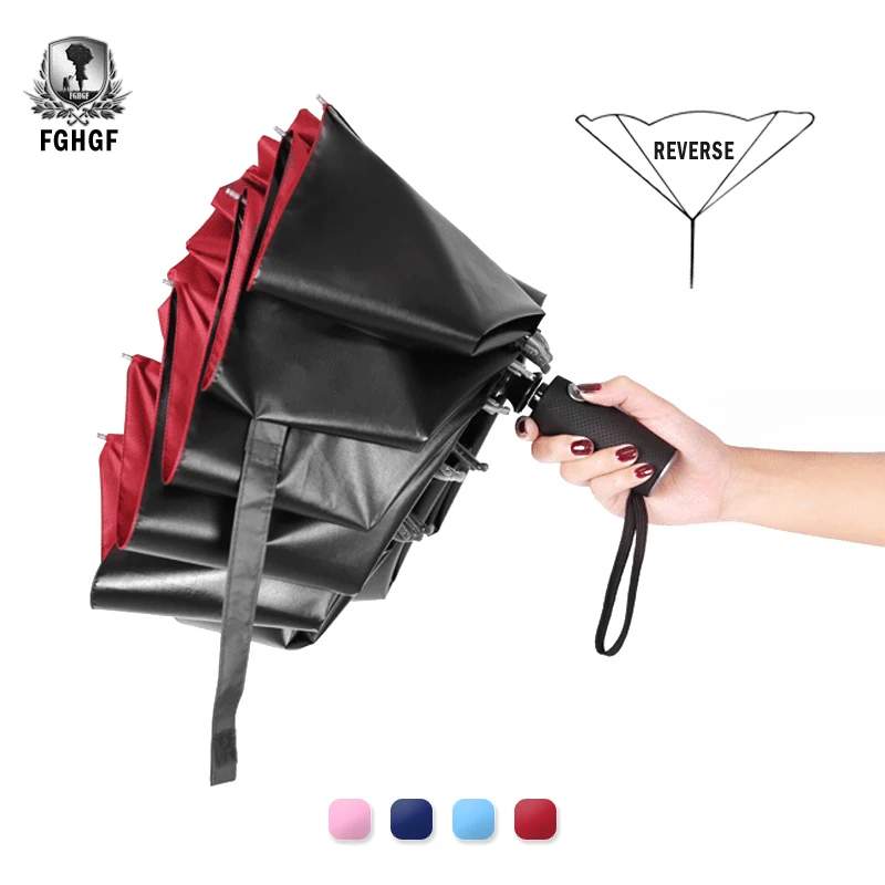 

FGHGF 8 Ribs Fashion Black Coating Automatic Reverse Fold Umbrella Color Inverted Chuva Rain Women 3 Folding Sunny Umbrellas
