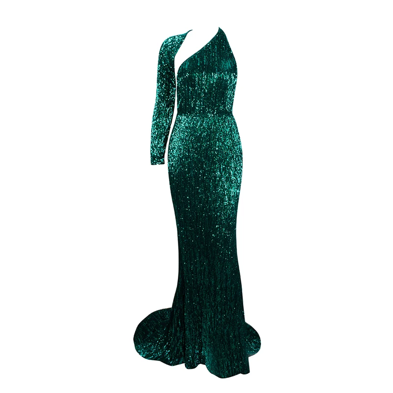 

2018 New Arrive Show Style Collection Elegant Green Sequin Chic Sparly Long Party Dress Cocktail Graceful Gown Vestido Wholesale