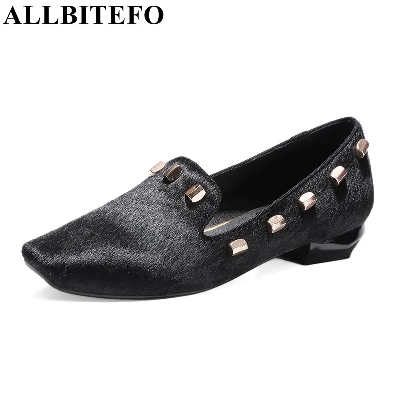 

ALLBITEFO Size:34-42 horse hair square toe low heel fashion brand women pumps rivets party high heel shoes casaul ladies shoes