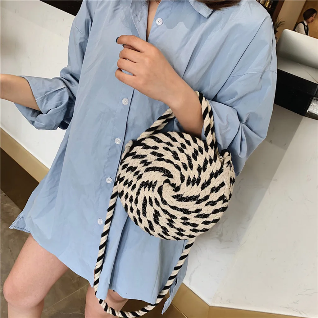 

Shoulder Bags Fashion Women's Open Weaving Solid Color Messenger Bag Hand Outdoor woven cotton round zebra Shoulder Bag May9