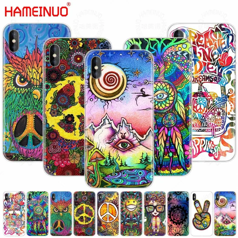 

HAMEINUO Hippy Hippie Psychedelic Art Peace cell phone Cover case for iphone X 8 7 6 4 4s 5 5s SE 5c 6s plus