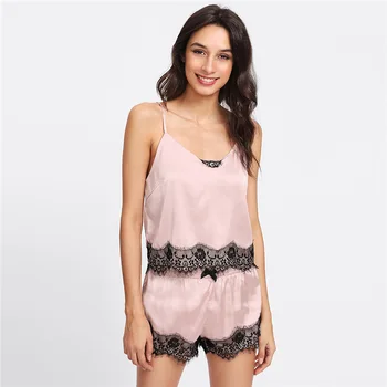 

Pyjamas Women Pajama Sets Ladies Sexy Satin Sling Sleepwear Lingerie Lace Girls Home Clothing Nightdress Underwear Pijamas Suit