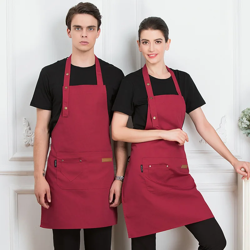

Adjustable Bib Chef Apron for Woman Pocket Durable Cooking Apron Kitchen Coffee Shop Florist Waiter Custom Logo Keuken Schort