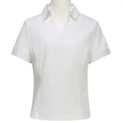 2018 Новый Для женщин работы хлопка рубашка пуловер с v-образным вырезом рубашка сплошной Цвет короткий рукав профессиональная одежда белый