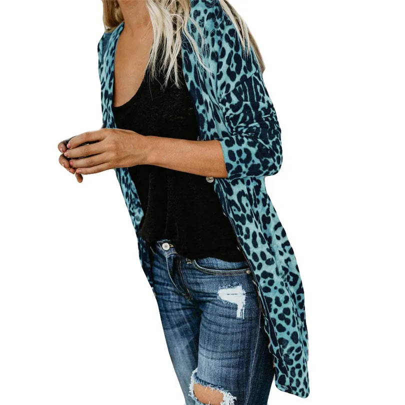 Fashion Womens Autumn Winter Casual Long Sleeve Leopard Print Fashion Coat Bllouse T-Shirt Tops Long coat New Arrival#4F01 (33)