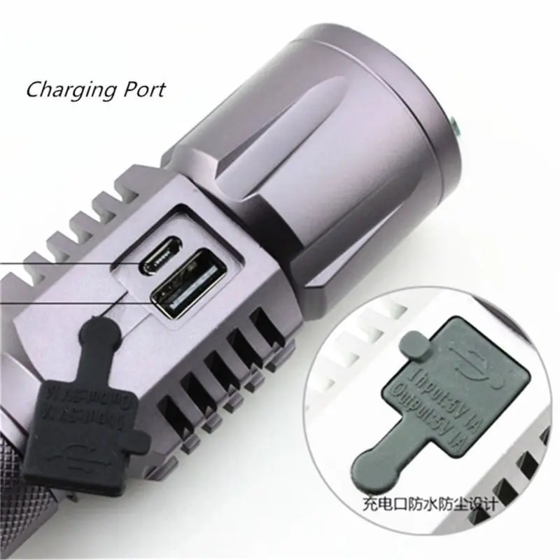 Waterproof 1200Lm USB Rechargeable XM-L L2 LED 18650 Flashlight Torch Lamp Light 6