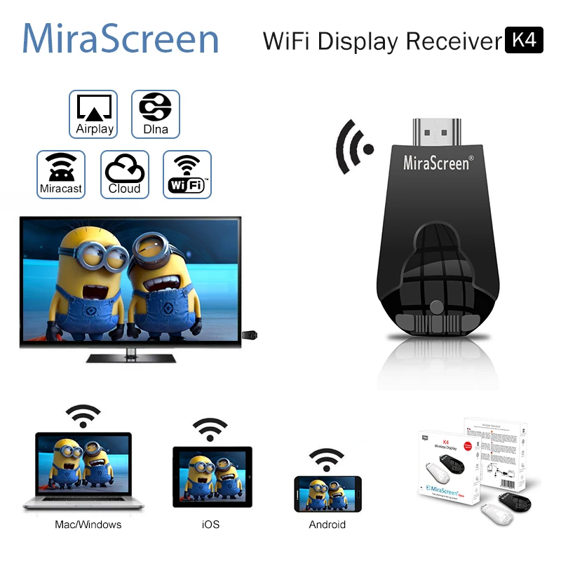 MiraScreen K4 ТВ адаптер беспроводной ключ доступа к tv 2,4 г 1080P HD HDMI Miracast Airplay обмена потоковыми мультимедийными данными(Airplay для Iphone Android ТВ Stick VS Cromecast MiraScreen