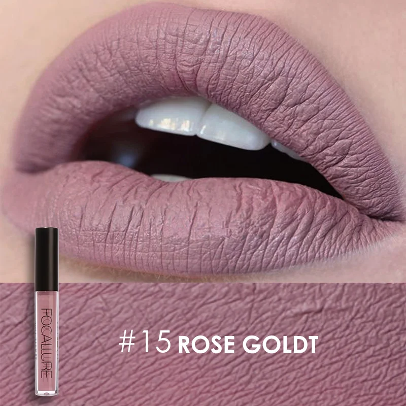 15 ROSE GOLDT FOCALLURE Водонепроницаемая матовая жидкость губная помада блеск для губ Гладкий Блеск для губ стойкий блеск для губ косметический макияж 25 цветов - Цвет: 15 ROSE GOLDT