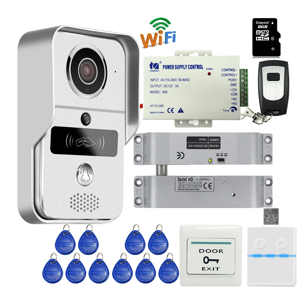 

Free Shipping NEW Wifi 720P IP Doorbell Intercom Camera RFID Access for Phone PC Remote View Unlock + Electric Drop Bolt Lock