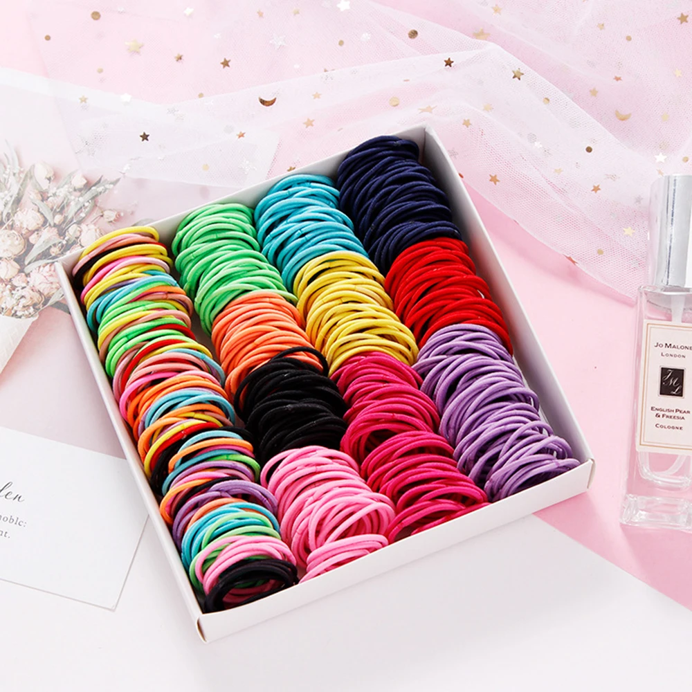 

100pcs/lot 3CM Cute Girl Ponytail Hair Holder Hair Accessories Thin Elastic Rubber Hair Band Heaband For Kids Colorful Hair Ties