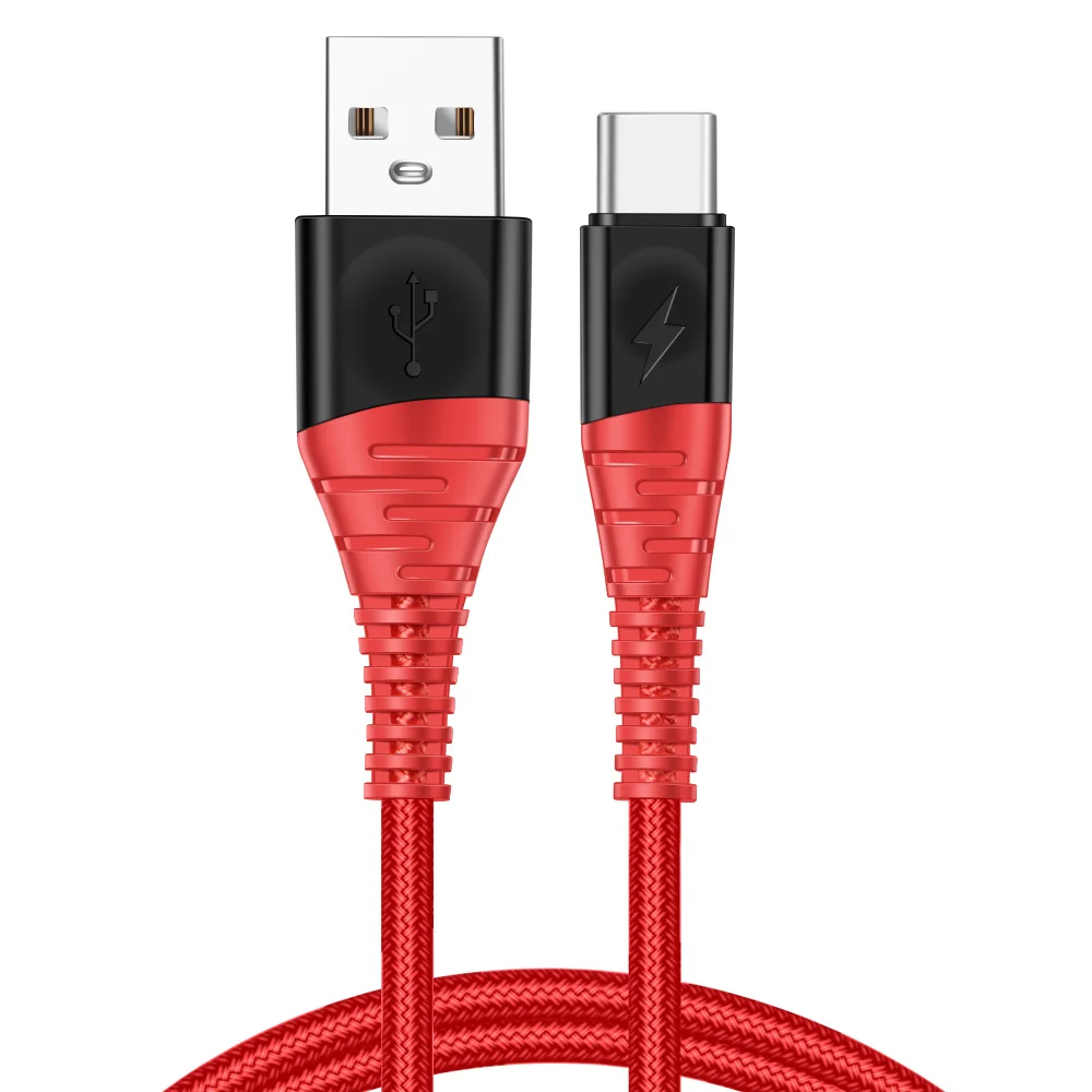 Олаф нейлон usb type C кабель 2 м 3 м для samsung Xiaomi Redmi Note 7 Oneplus 7 Pro Быстрая зарядка USB-C зарядное устройство для мобильного телефона - Цвет: Black-Red