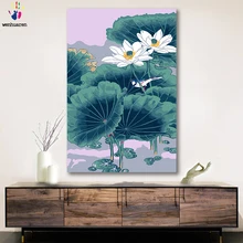 DIY раскрашивания картины по номерам с цветами листьев лотоса пруд Картина Рисунок Живопись по номерам оформлена дома