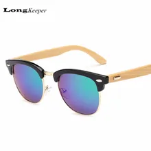 LongKeeper Ronda De Bambú gafas de Sol Mujeres Hombres Diseñador de la Marca de Gafas de Sol con una Envoltura de Metal Puente UV400 Espejo Gafas De Sol Mujer