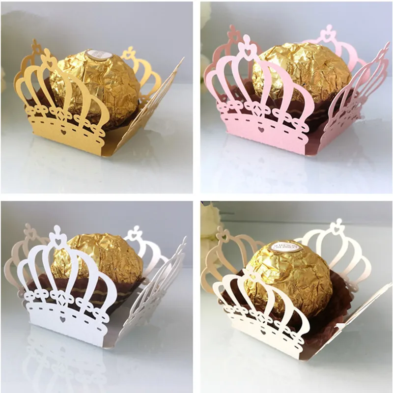 

50pcs Hollow Chocolate Wrapper Novel Crown Flowers Taffy Packing Box Birthday Party Supplies Mariage Wedding Dragee Decoration