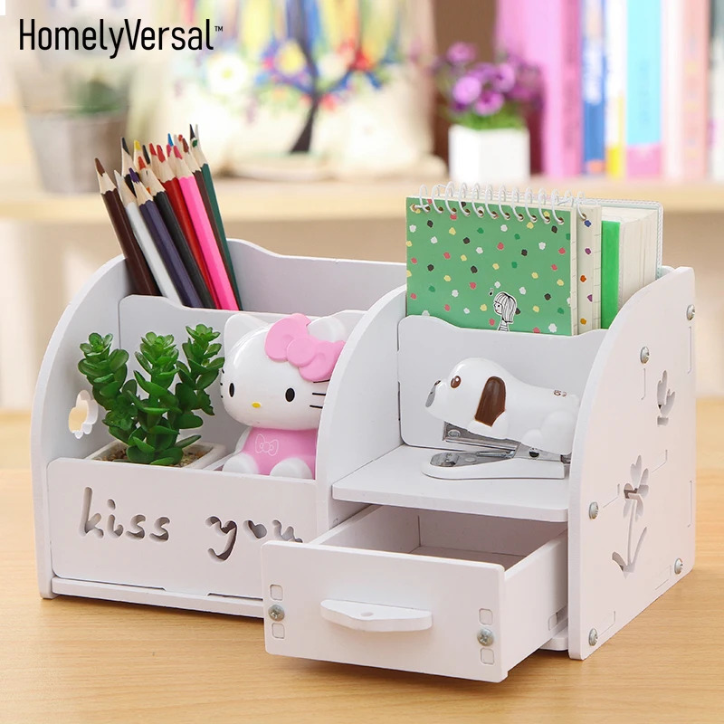 

multi-functional Pen Container Creative Korea desktop Lovely cartoon Students wooden children pen clip card holders Storage Box