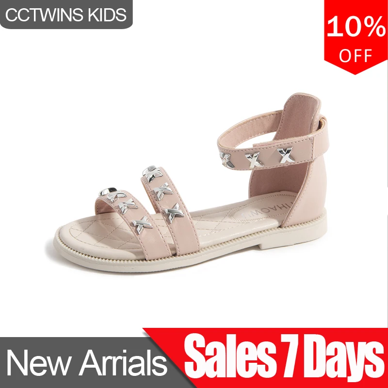 

CCTWINS Kids Shoes 2019 Summer Children Fashion Princess Rivets Shoes Baby Brand Gladiator Sandals Children Beach Flats BG174