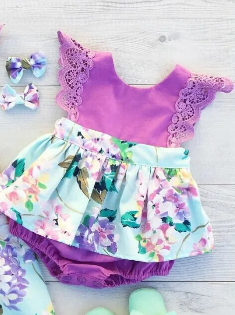 Фиолетовый Vetement bebe fille одежда Минни цветочный для маленьких девочек комбинезон кружева мило ruched Комбинезон для малышей без рукавов из хлопка мягкие Топ - Цвет: Фиолетовый