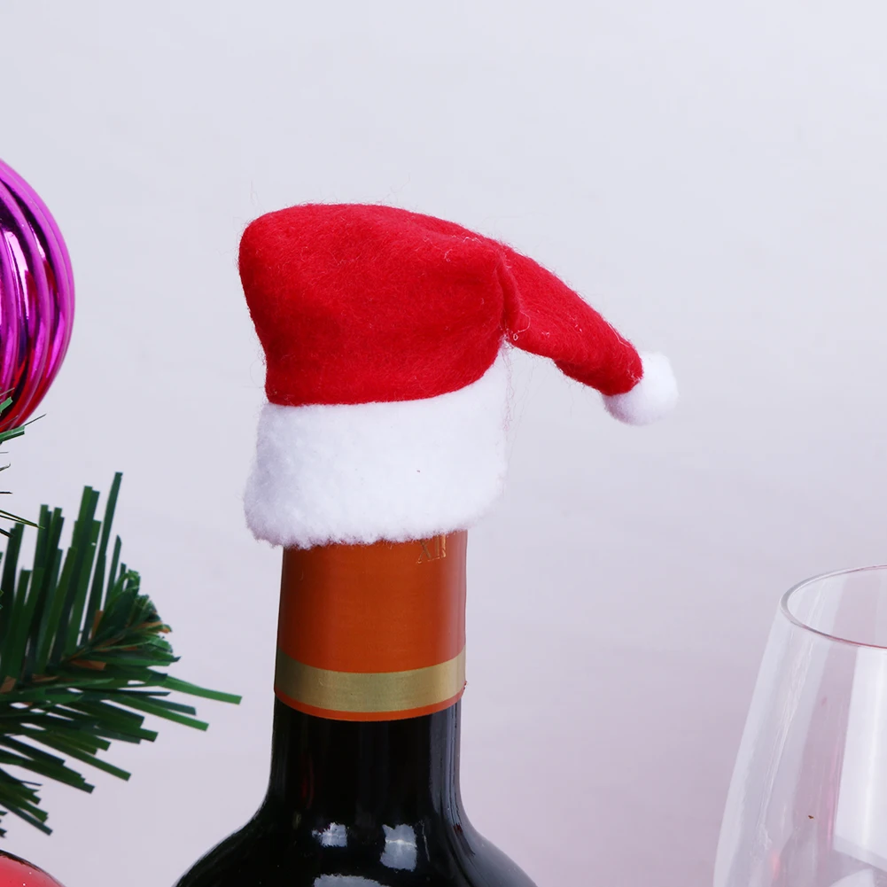 

10pcs Santa Claus Hat Red Wine Soft Christmas Bottle Cove Wine Bottle Sets Christmas Party Christmas Decorations for Home