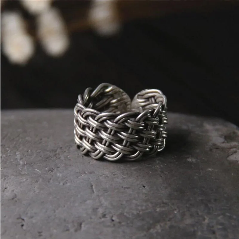 

Banny Pink Real Silver Ring Vintage Weaved Opening S925 Sterling Silver Ring For Man & Women Thai Silver Adjustble Ring Bijoux