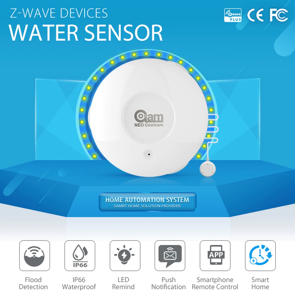 COOLCAM NAS-WS02Z Z-wave Plus Flood Water Leak Alarm Sensor Water Leakage Sensor Alarm Home Automation System