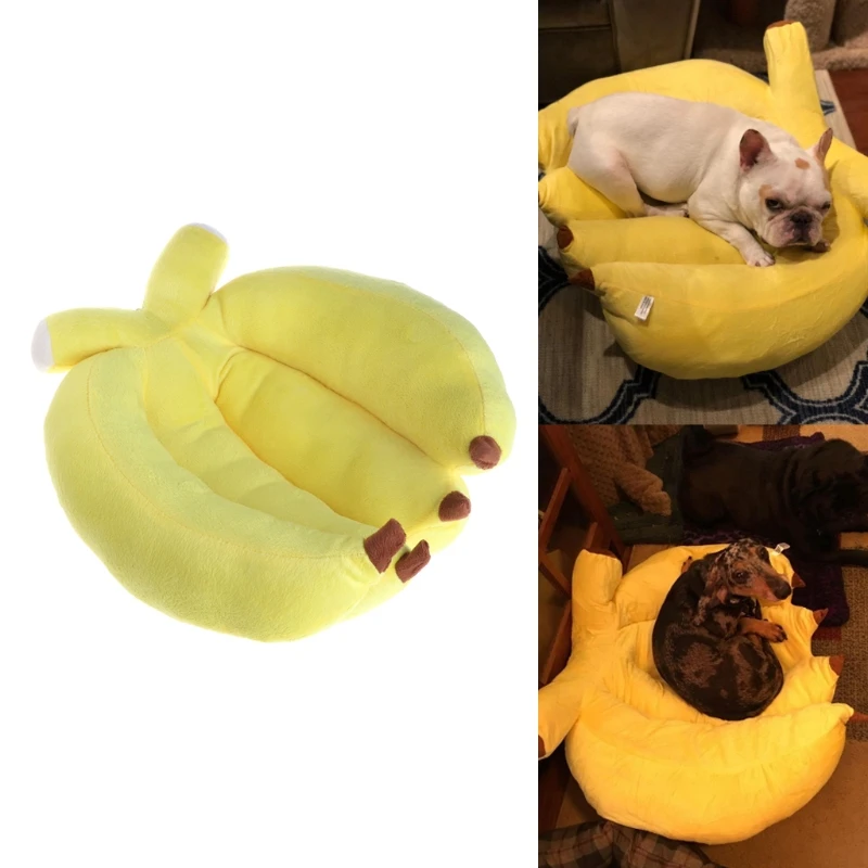 cheap Pet Sleeping Bed Cute Banana Shape Winter Warm Dogs Cats Kennel House Soft Sofa