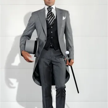

2017 new Grey Men Blazer Tailcoat Groomsman costume homme Long Men's Wedding Suit homens wedding groom men blazer suits