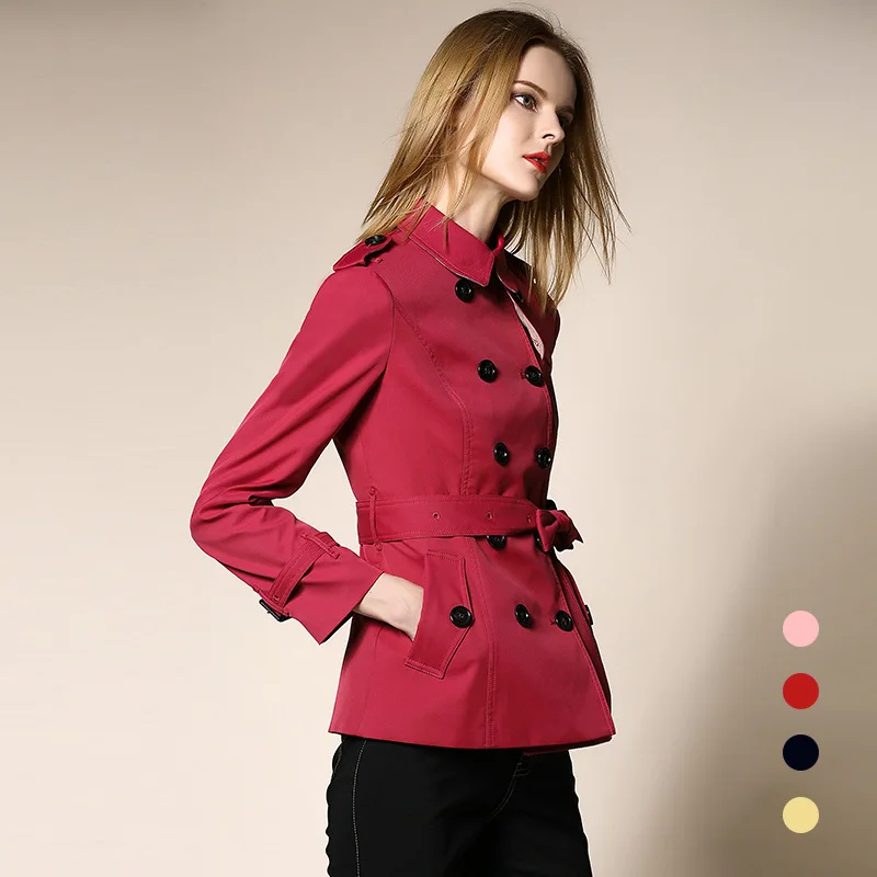 Chic women's Trench coat spring autumn belted short coat Fashion slim fit double breasted short Trench coat G092