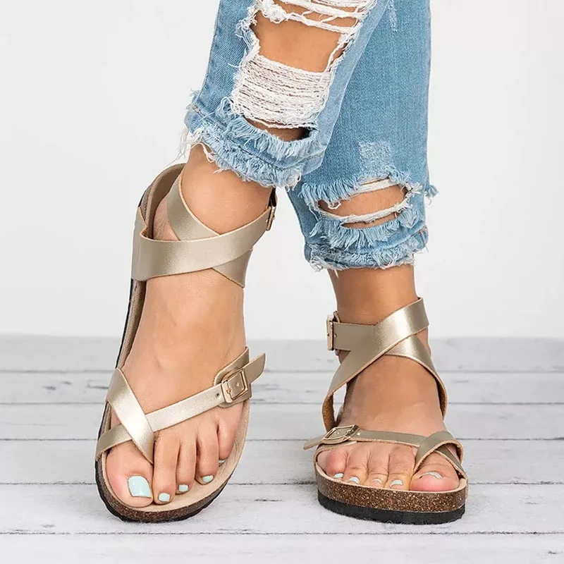 Women Sandals 2019 New Women Summer Shoes Leather Gladiator Sandals Women Beach Sandals Lady Flat Flip Flop Plus Size 43