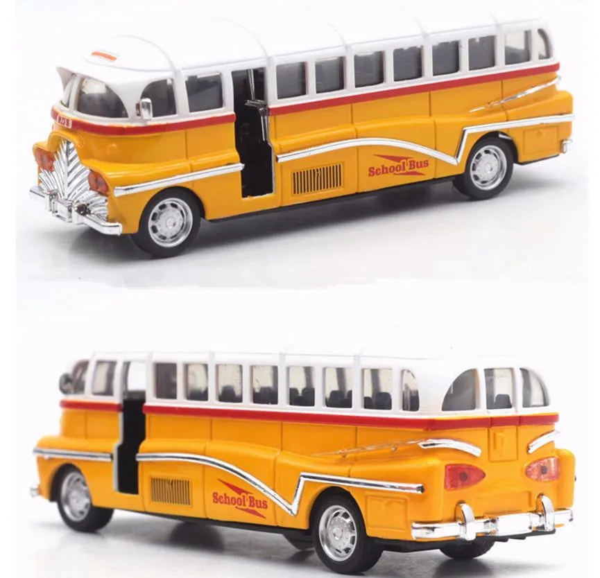 1:28 Сплав тяните обратно школьный автобус, высокая имитация винтажная модель автобуса, игрушечный транспорт, металлические Литые, мигающие и музыкальные
