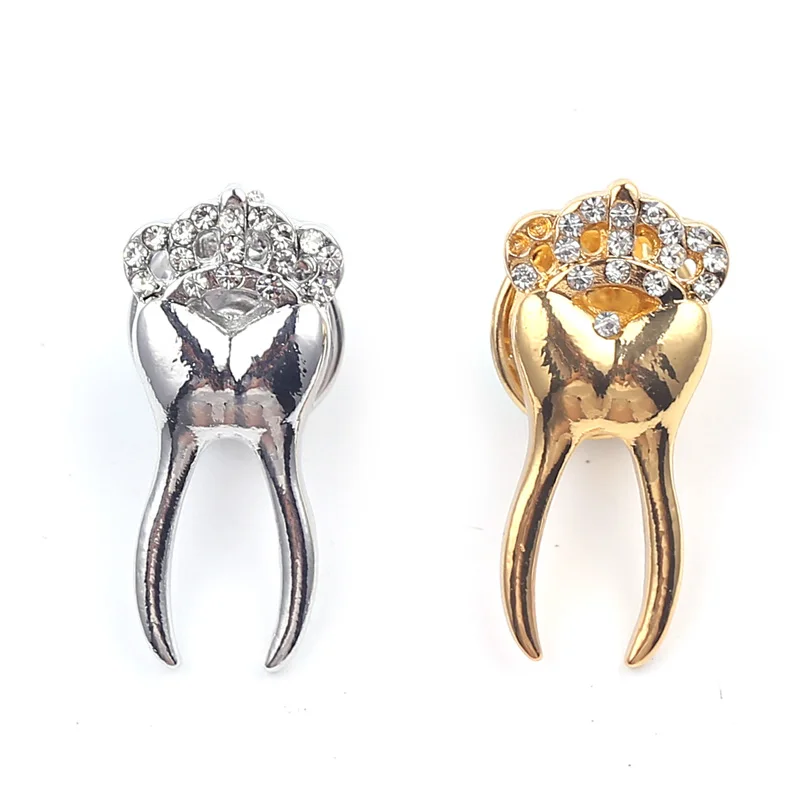 

Tooth Pin Charm Brooch with Crystal Crown for Doctors Dentist Medical Student Nurse Gold Color Medical jewelry Graduation Gifts