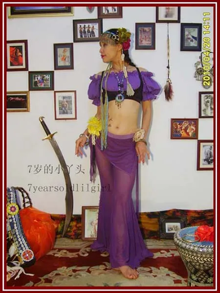 

Transparent thin Tribal Belly Dance Round flare Pants with skirt CK01-08