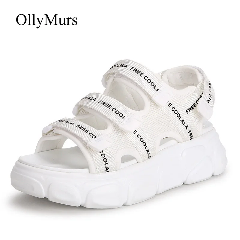 Женские массивные сандалии пляжная обувь на платформе белые лето|Боссоножки и