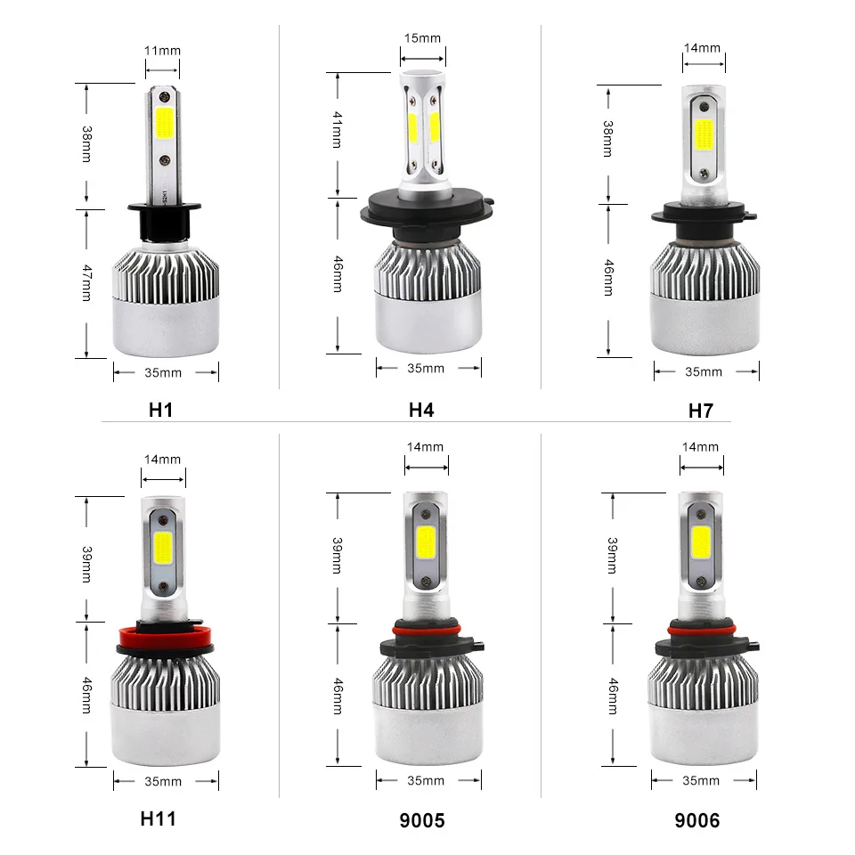 2 шт. Автомобильные светодиодные лампы H4 H7 H11 H1 H3 COB 72 Вт 8000 лм|Передние LED-фары для