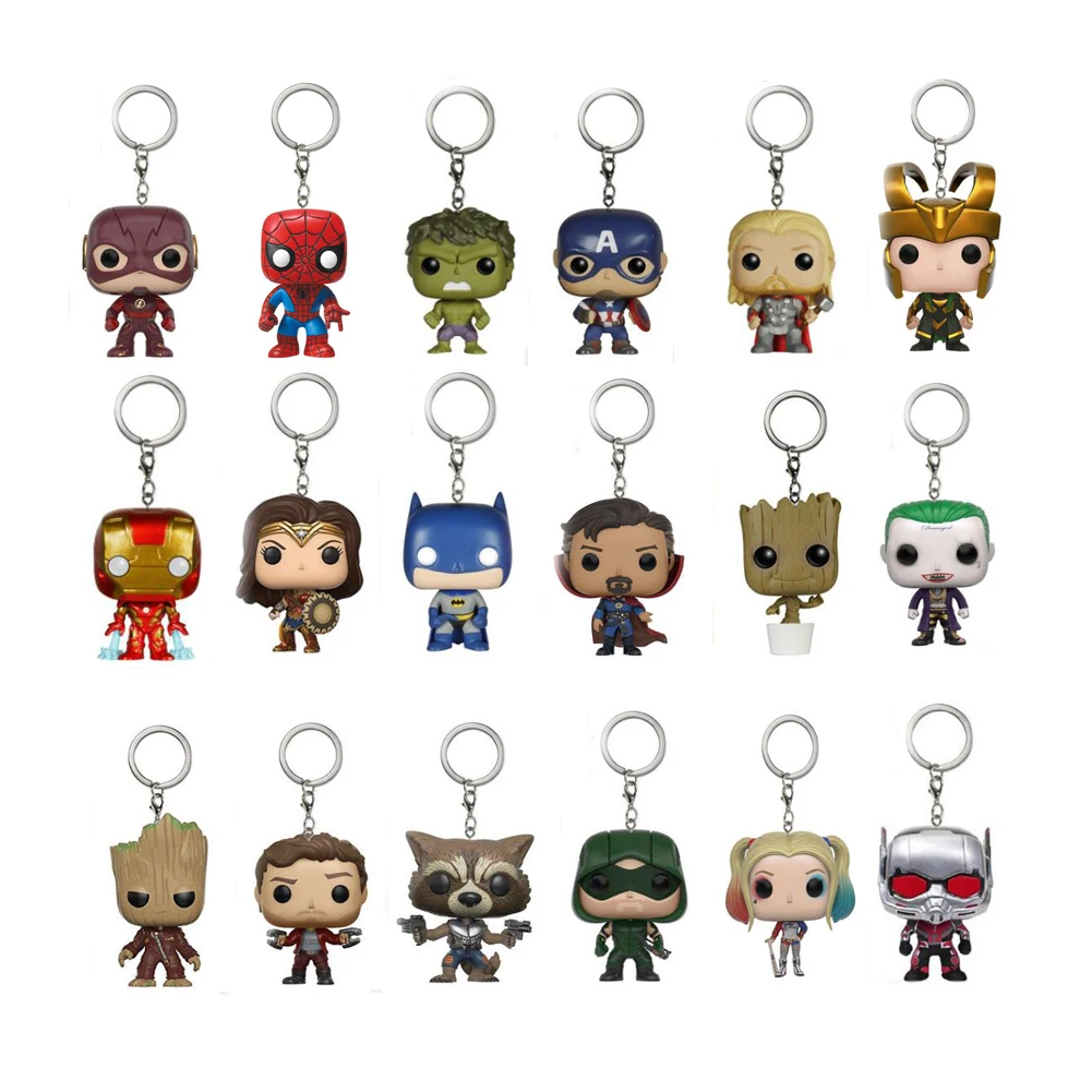 

DC & Marvel Anime Cartoon Super Hero Character Avengers Keychain Figure Collection Model Toys Key Chain with Retail Box