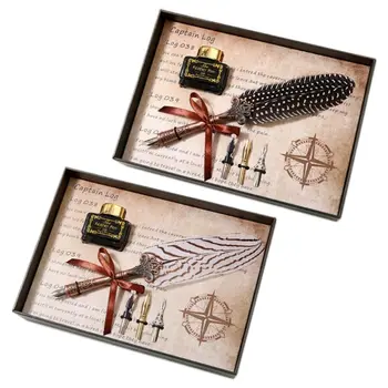 

1 Set Vintage Feather Quill Dip Pen Fountain Pens With Ink +3 Nibs Set Stationery Gift New