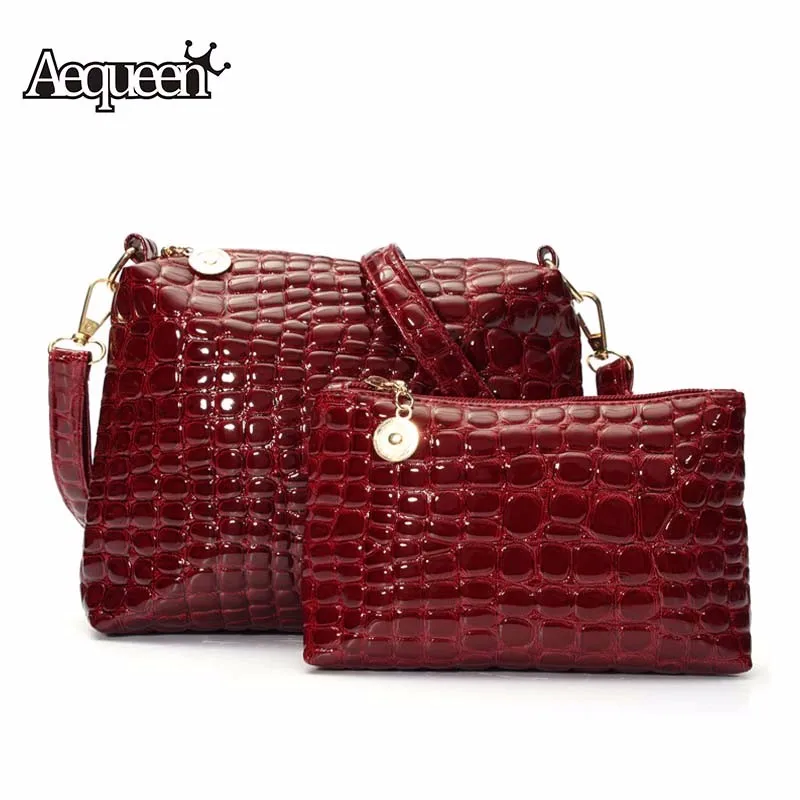 2PCS Women Bags 2016 Fashion Women Crocodile Grain Handbags Fashion Female Ladies PU Leather Messenger Shoulder Bags