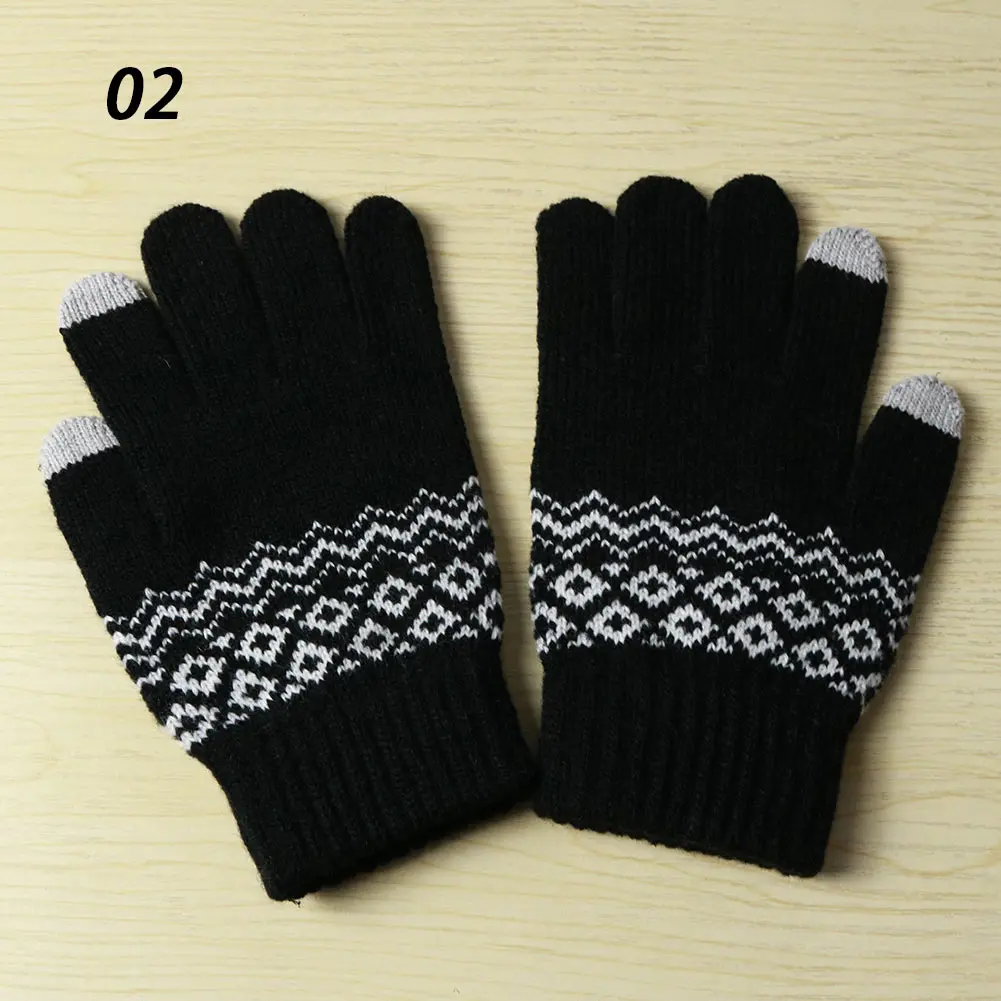 B02 Patchwork Black Sparsil зимние Новые Волшебные вязаные перчатки с сенсорным экраном, утолщенные перчатки на все пальцы, теплые перчатки, Стрейчевые вязаные варежки для мужчин и женщин - Цвет: B02 Patchwork Black