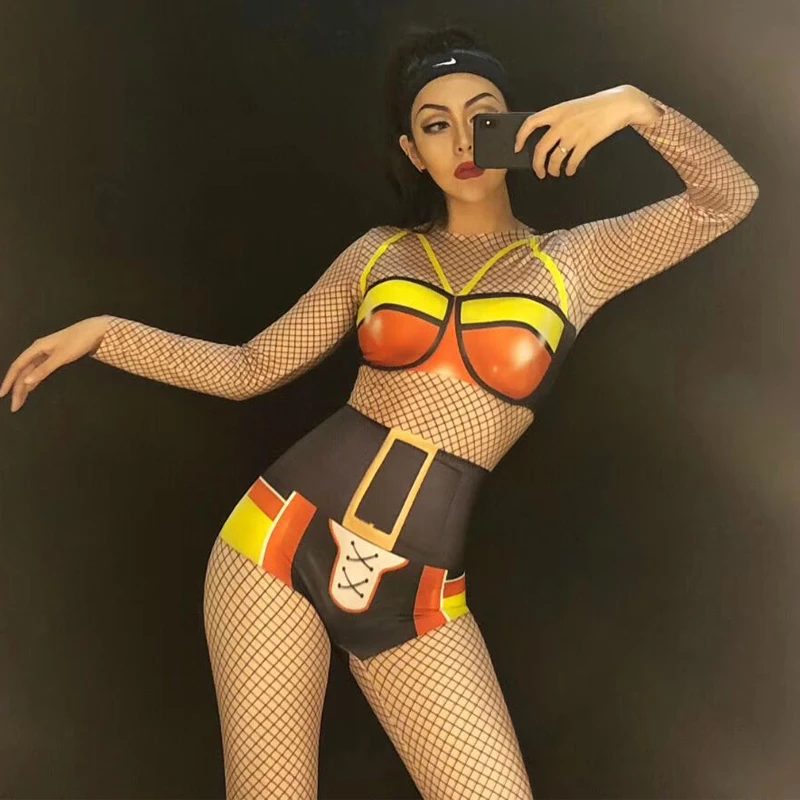 

Jazz Dance Costume Women Nightclub Pole Dance Bodysuit Long Sleeve DJ Gogo Performance Clothing Rave Singer Jumpsuit DNV10529