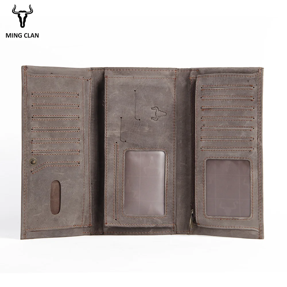 

Mingclan Crazy Horse Purse Men Women Genuine Leather Long Wallet Card Holder Travel Carteria Rfid Purse Male Clutch Wallets