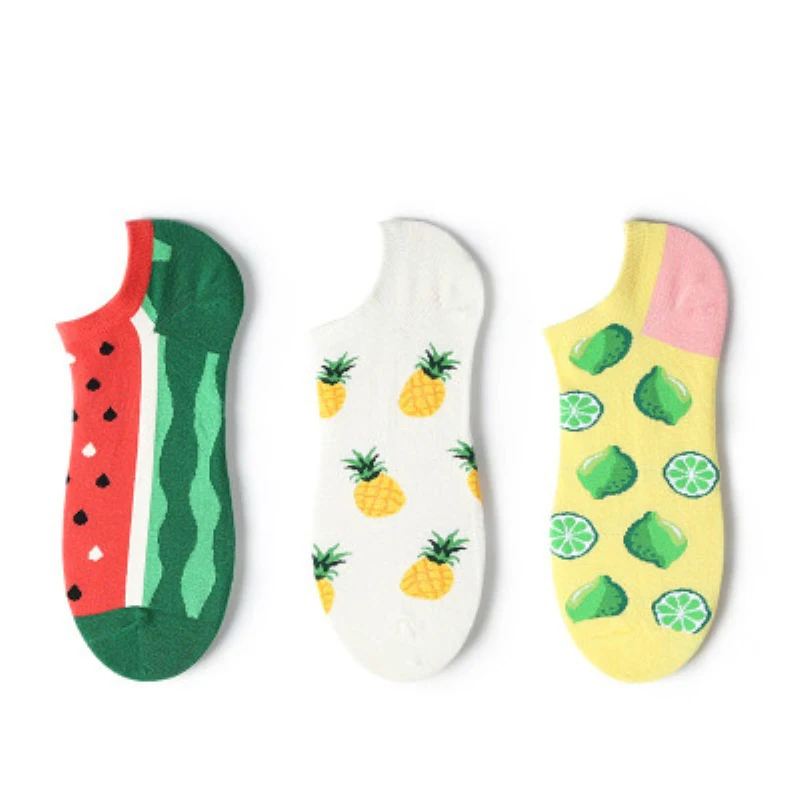 

Summer Autumn Fashion Women Boat Socks Fruit Pattern Lemon Watermelon Cotton Breathable Short Socks Low Ankle Invisible Socks