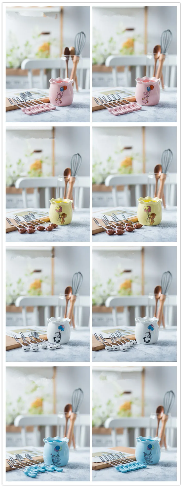 Творческий мультфильм керамическая ручка из нержавеющей стали набор ложек и вилок вилки для фруктов Десертные Вилки кухонные столовые приборы