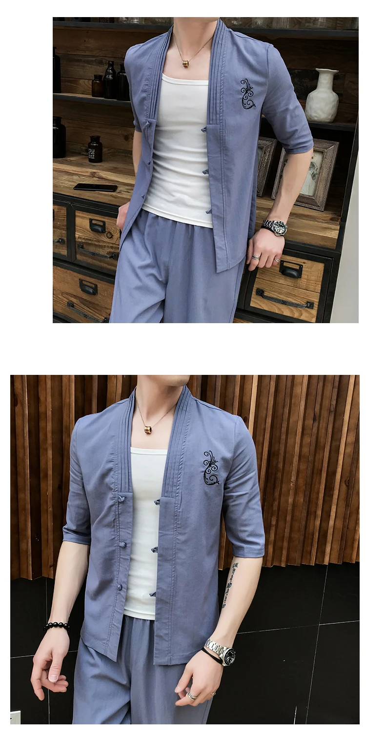 5XL китайский стиль Roupa Masculina Slim Fit Лето moda masculina белье ансамбль homme Пряжка традиционное китайское платье белое