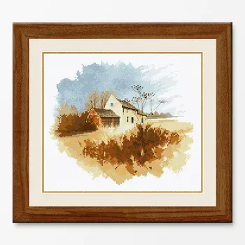 

Fishxx painting Printed on Canvas DMC Counted Chinese Cross Stitch Kits Cross-stitch set Embroidery Needlework Autumn village
